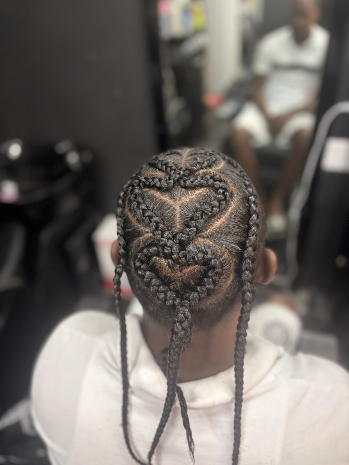 Creative heart braid design viewed from the back